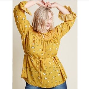 ModCloth Mustard Floral & Lace Long Sleeve Top Size 2x